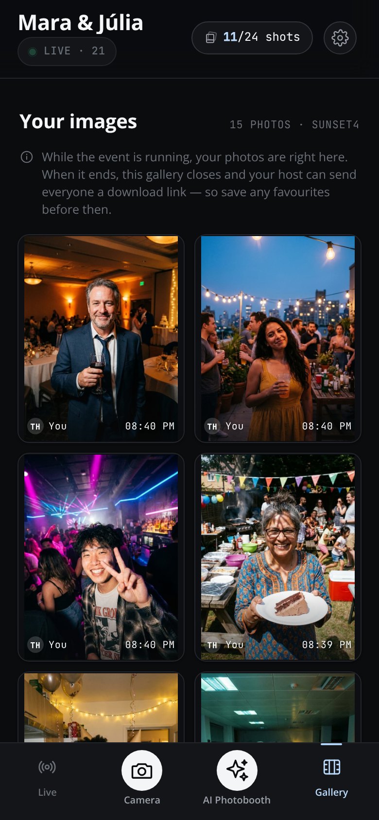 A guest's film roll — the shots they have taken and how many they have left